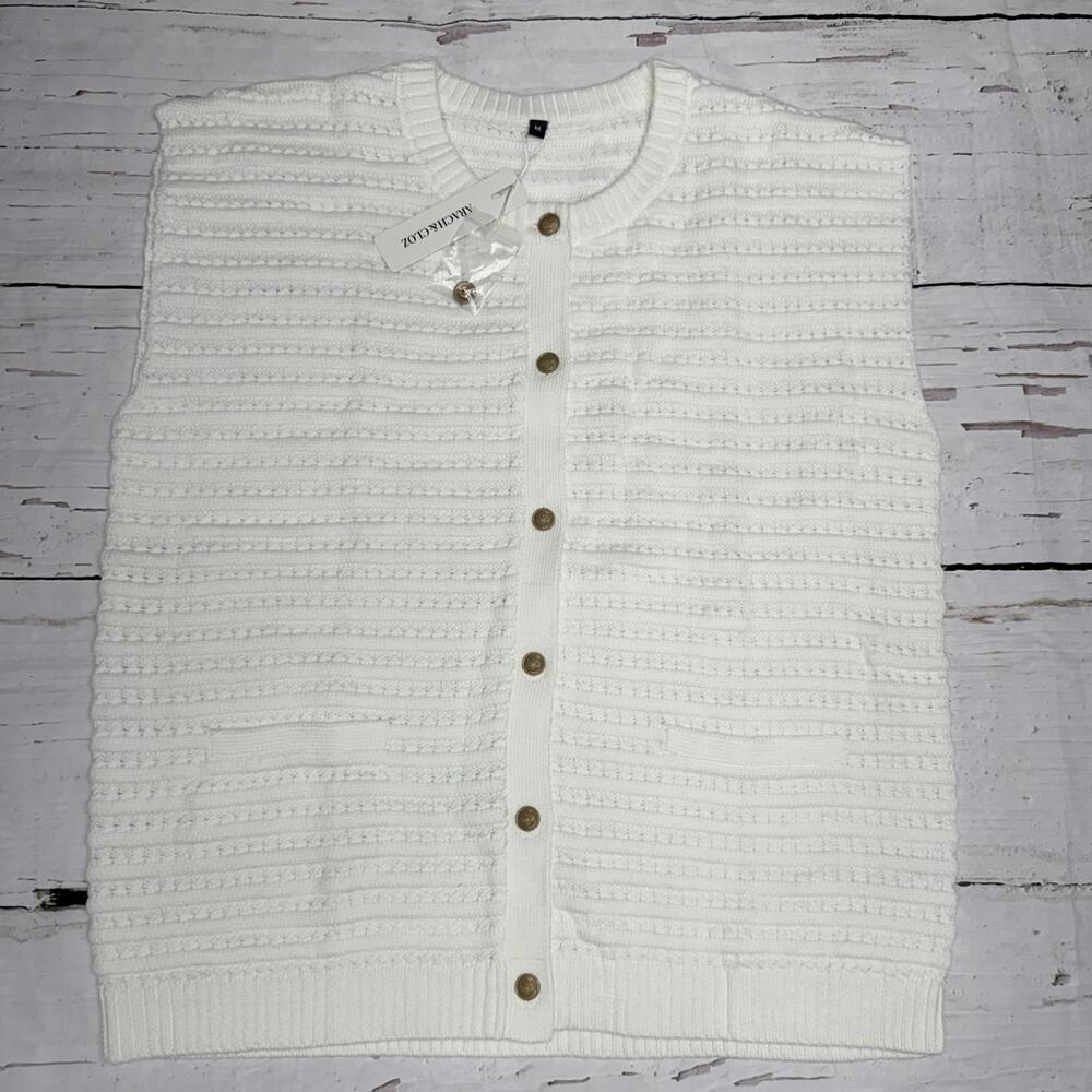 NWT ARACH & CLOZ Knit Cardigan Textured Cotton Blend Cream M Coastal
